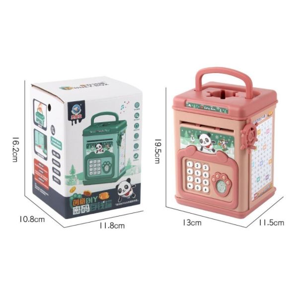 kids educational financial customs atm password put credit cards piggy bank blue color mini electronic safe