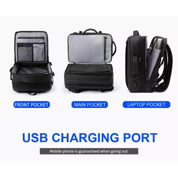 Обратимый течебезопасный рюкзак дела случайный расширяемый с портом USB