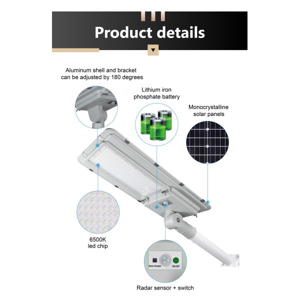 Алюминиевые 400 Вт солнечные уличные фонари 6500K 400W Движение датчик уличные фонари