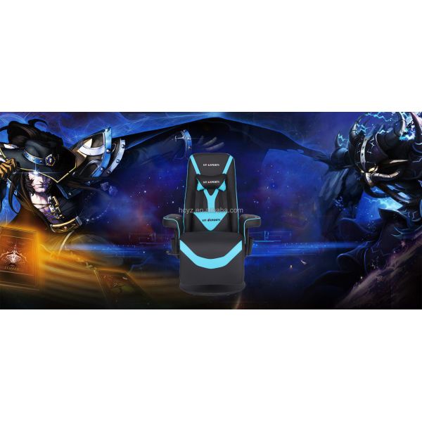 Luxury Black/Blue Racing Style Gaming Sofa with Cup Holder LED Lighting and Footrest