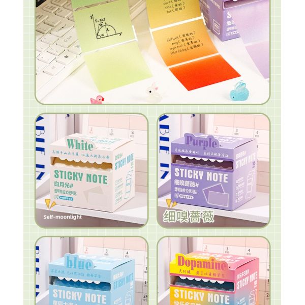 High-Appearance Colorful School Paper Sticky Notes for Students Pearlescent Transparent Self-Adhesive Memo Pad