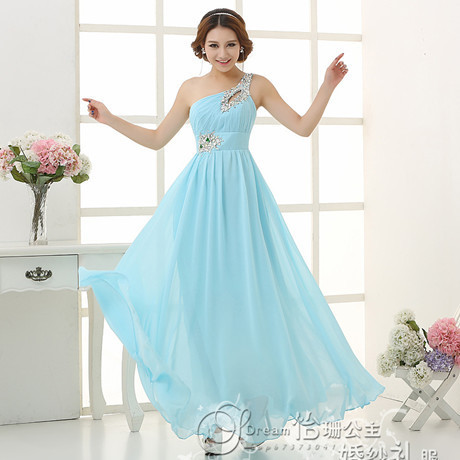 Chiffon Long Pink Bridesmaid Dress Double Shoulder Straps Beading Sash Toast Dress