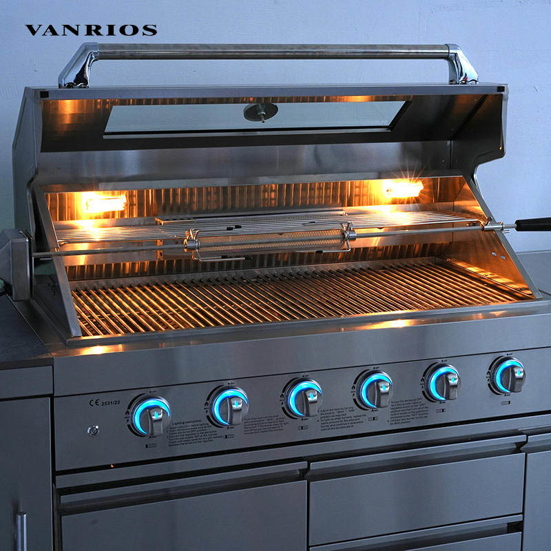 OEM ODM SUS304 Stainless Steel 6 Burner Outdoor Kitchen Set With Side & Rear Burners