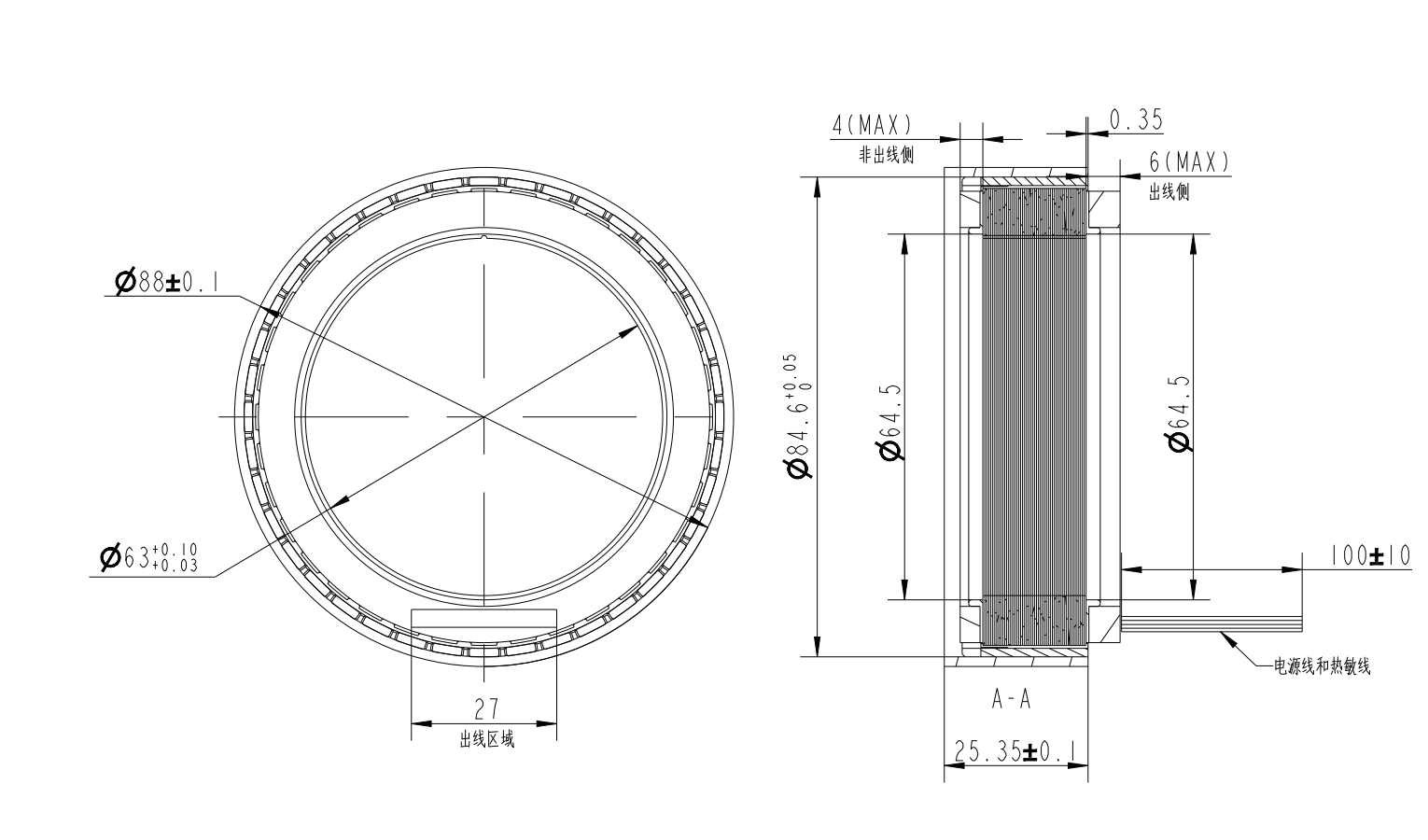 88mm Outer Rotor Frameless Torque Motor 485W |6.6 Nm | 2000rpm | 48 VDC