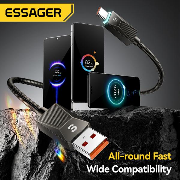 ESSAGER ES-X75 Stainless Steel 7A Usb A To Type C Fast Charging Data Cable For Huawei Samsung Xiaomi