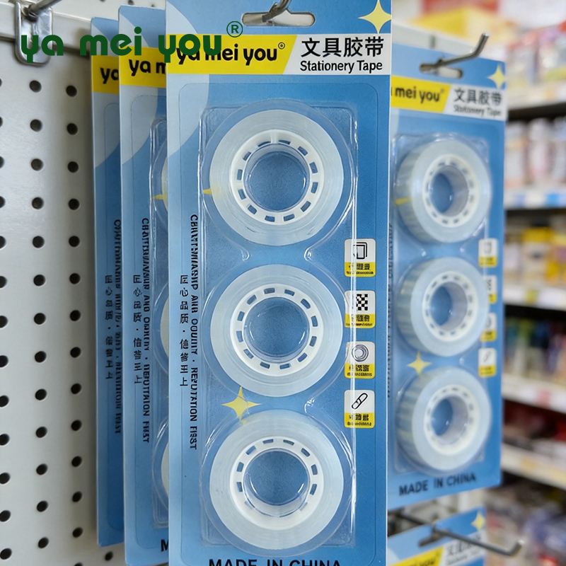 Clear Stationery Tape 3‑Roll Set Blister Pack For School Office Home Use