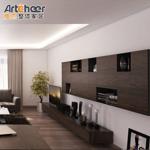 Modern Luxury Mahogany Veneer TV Cabinet with Adjustable Height and Wall Mounted Design