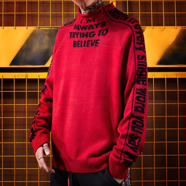 5GG Roll Collar Round Neck Mens Warm Sweaters Boys Long Sleeve Knitted Pullover