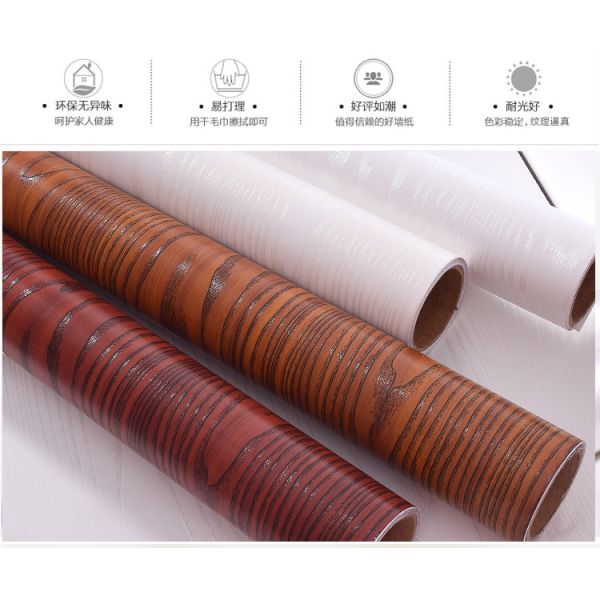 Red Textured Wood Grain Wallpaper Waterproof Wood Grain Self Adhesive Vinyl Rolls