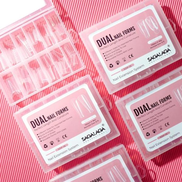 120PCS in Box Clear Full Cover Duet Dual Nail System Form for UV Gel Acrylic Nail Art Mold Artificial Nail Dual Forms Tips