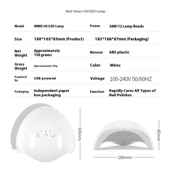 UV LED Nail Lamp with Uniform Lighting Design for Fast Curing Speed and 36W Power to Reduce Nail Art Time