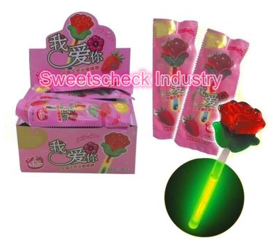Fluorescence Light Up Candy Rose Flower Shape Lollipop With Lighting Stick
