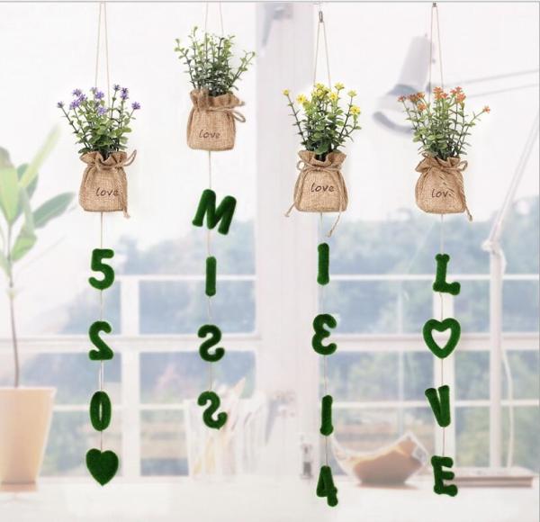 Pendant artificial plant decor with love letter wall decoration