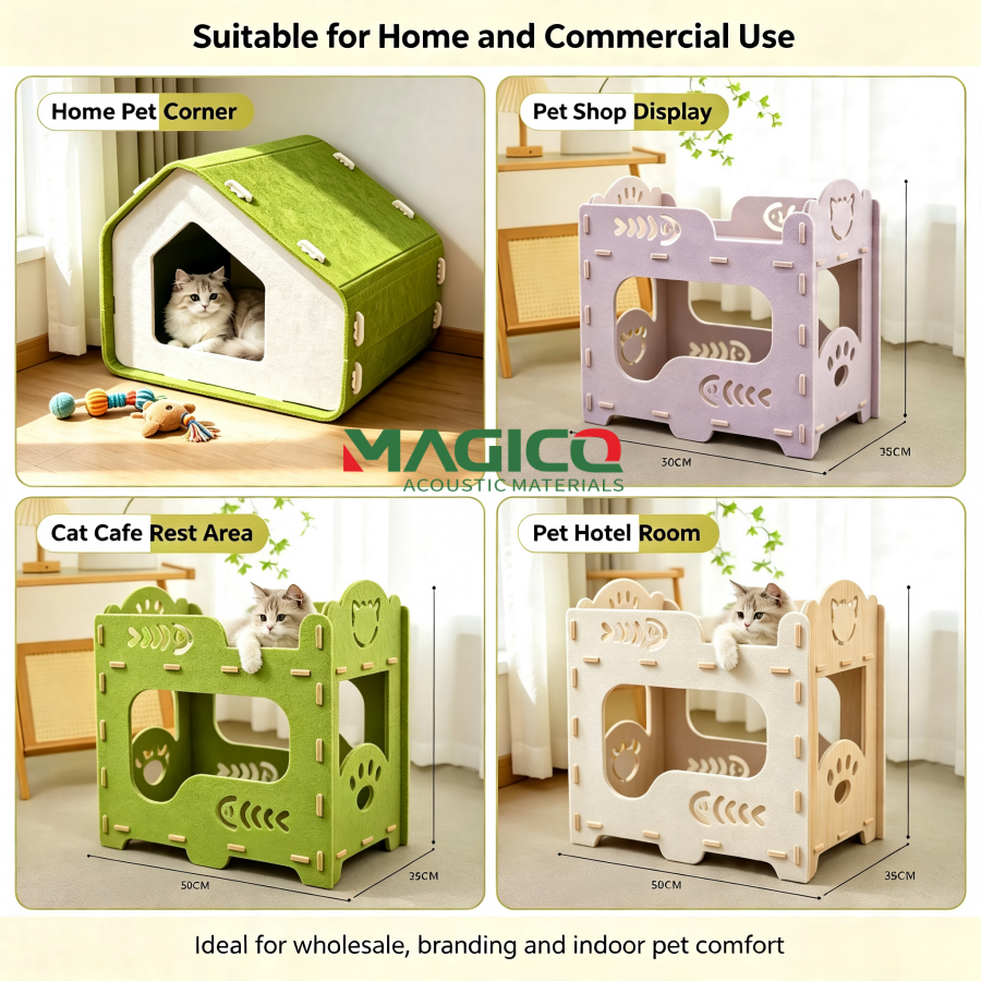 Modular Clip-Together Peak-Roof Cat House With Hanging Toy For Apartment And Shelter Use