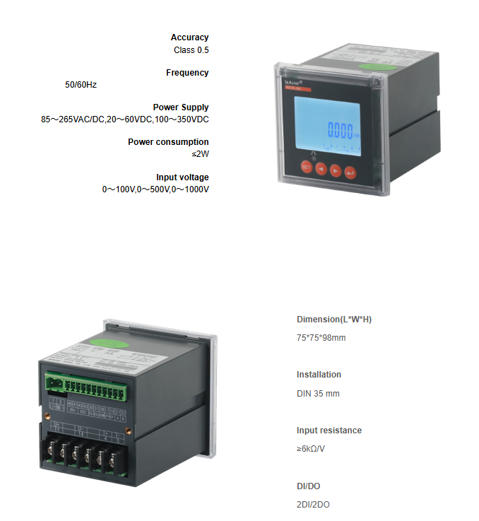 Acrel PZ72L | RS485 Modbus-RTU, Intelligent Power Monitoring