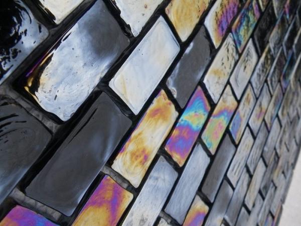 Colorful Brick Marble Glass Accent Tile , Glass Floor Tiles Bathroom Mosaic