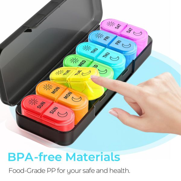 Portable Weekly Seven-Day Plastic Medicine Organizer Pill Box Two Meal Dosage Sealed Mini Compartmentalized Design JH Medibox