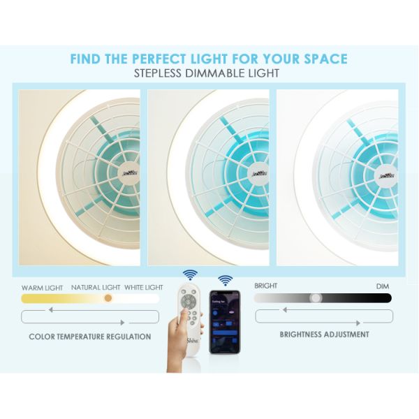 Grande fluxo de ar 20 polegadas de acabamento azul LED ventilador de teto para quarto design moderno