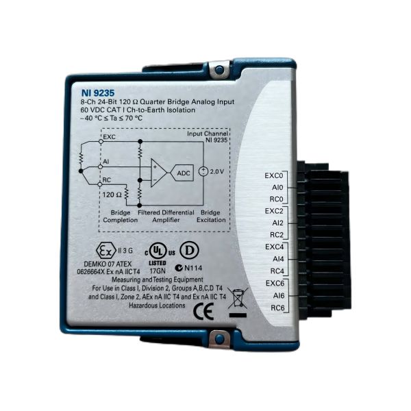 National Instruments NI-9235 8-Channel Strain/Bridge Input Module with 10 kS/s/channel and 120 Ω Quarter-Bridge for Dynamic Strain Measurement