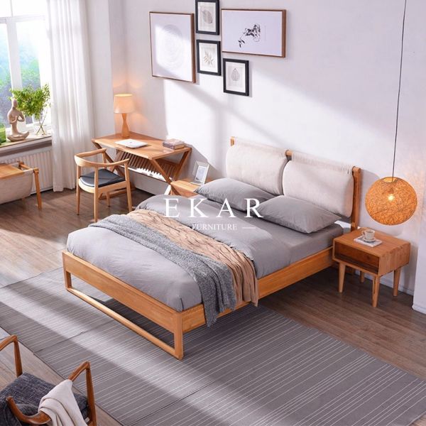 Nordic Style Solid Wood Bed Oak Bedroom Furniture Modern Bed