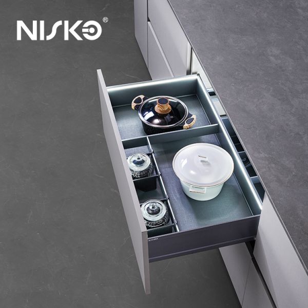 Kitchen Pull Out Bowls Pans Shelf Storage Organizer Adjustable Shelves With LED