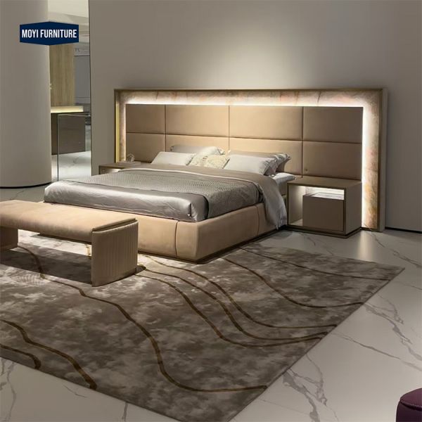 Metal Frame Comfortable Leather Bed King Size Set Modern Kingsize Double Design Furniture Italian Luxury Queen Dimensions