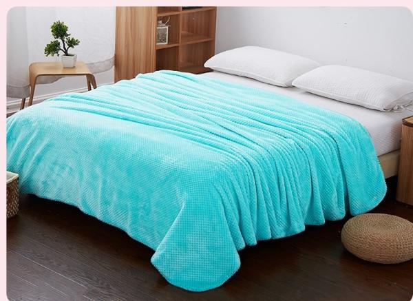 Washable Candy Color Flannel Bed Blanket , Jacquard Coral Fleece Blanket 220*240CM