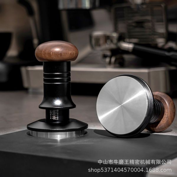 Adjustable Stainless Steel Scaled Base 51/53/58mm Solid Wood Handle Barista Coffee Tamper for Home