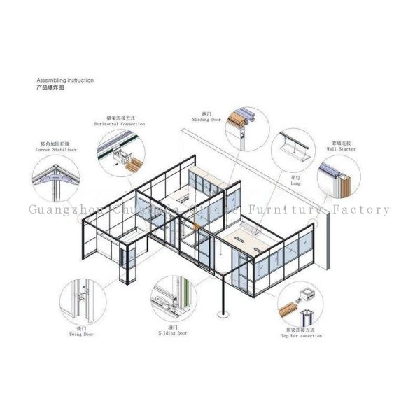 60mm easy assembling Aluminum Partition Walls with acrylic sliding door
