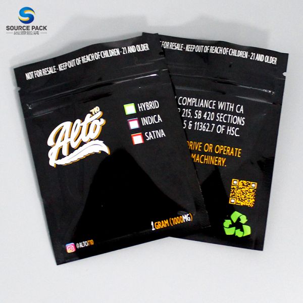 Black Color Weed Packaging Bag Heat Seal Candy Bags 3.5g Smell Proof