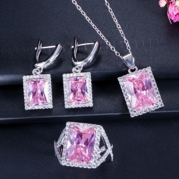 Fashion Square Shiny Rhinestones Necklace Ring Earrings Wedding Jewelry Elegant Luxury New Women Jewelry Sets