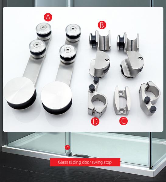 High Hardness and Durable Silver/black Glass Bathroom Sliding Door Kit for 6-12mm Glass