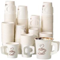 Taza de papel desechable biodegradable con mango para bebida caliente con agarre seguro