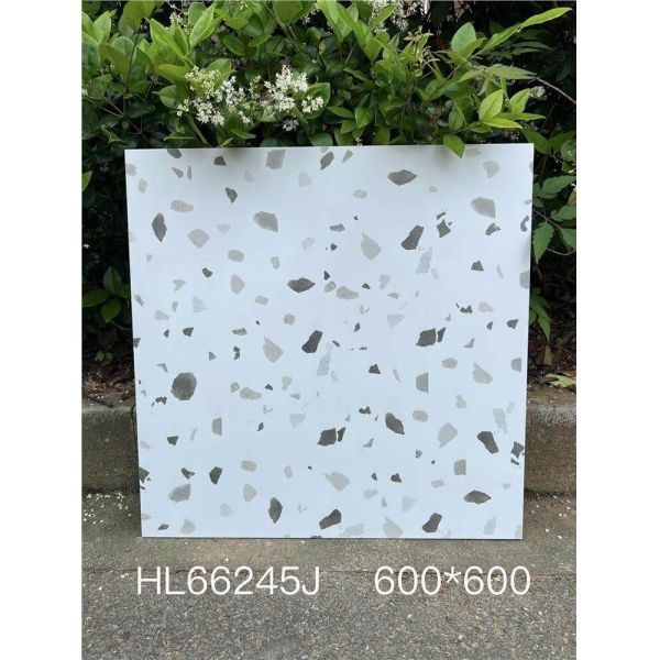 Antibacterial and Durable White 600x600mm Indoor Floor Terrazzo Ceramic Tiles For Kitchen