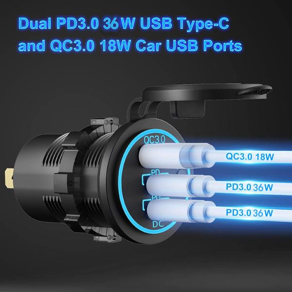 90W Car Charger 12 Volt Power Outlet With USB Fast Charging