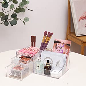 Cosmetic Storage Box Makeup Storage Container Organiser, Skincare Makeup Organizer, Brush Holder, Vanity Shelf