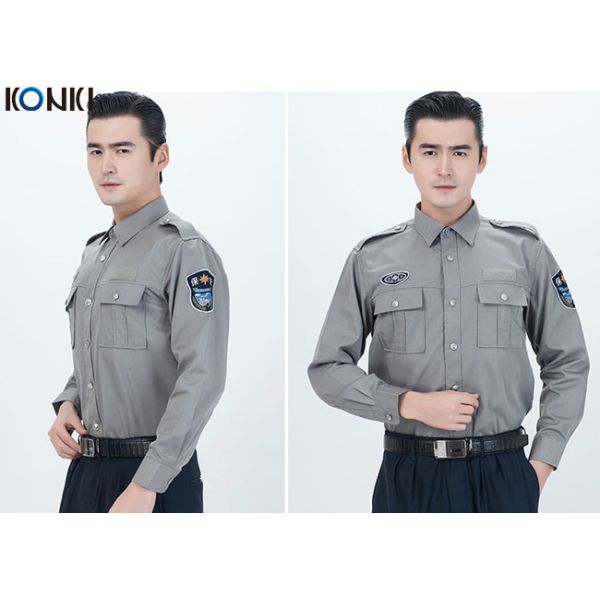Polyester Cotton Male Security Officer Uniforms Blue Long Sleeve Shirt