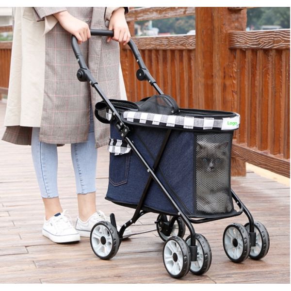 Вагонетка собаки вагонетки несущей собаки голубого холста ковбоя уютная на колесах 53x39x82cm