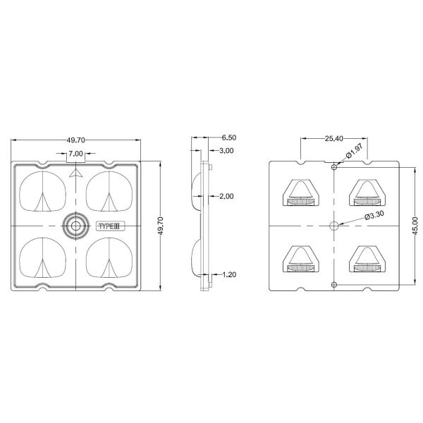размер объективов 50*50мм модуля уличного света СИД ПК 2кс2 для освещения широкого пространства