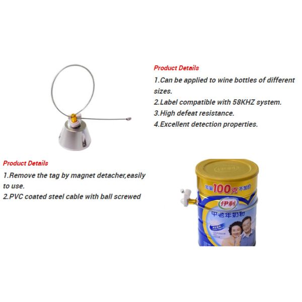EAS Security 58KHz Milk Can Bottle Hard Tag With Stainless Steel Lanyard