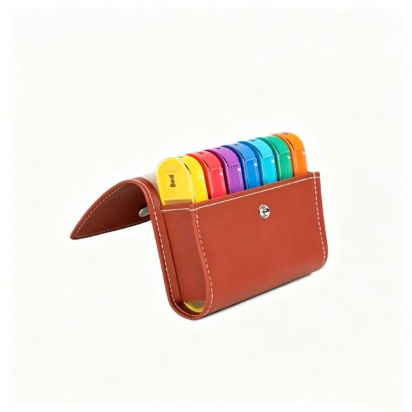 Weekly Travel Pastel Color Pill Organizer Box - Prescription and Medication Reminder Vitamin Pill Case Daily AM PM, Day Night 7 Compartments for 4 Times A Day-Includes Black Leather Pouch
