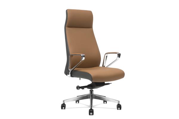 Conjoined Aluminum Armrest Leather Revolving Chair Brown Color