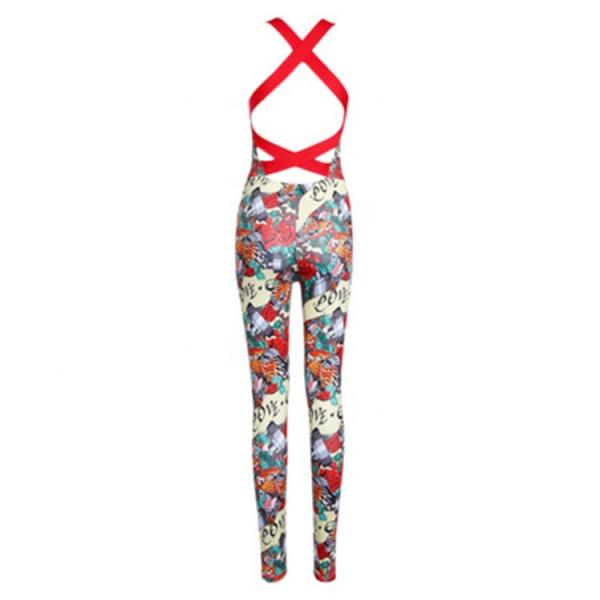 Mulheres com impressão floral Fitness sexy One Piece Yoga Bodysuit sem traseiro