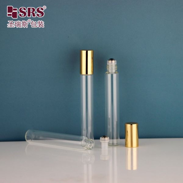 15mm Diameter clear glass essential oil glass roller ball bottle with gold cap