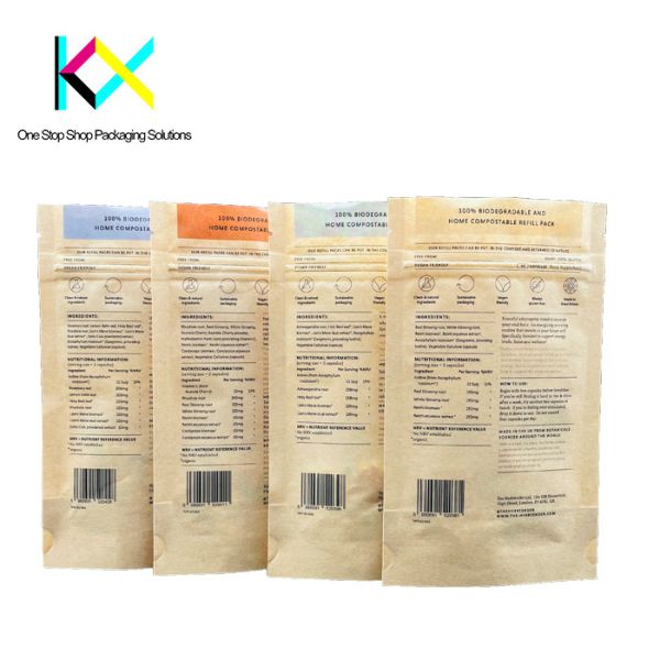 Recyclable Compostable Kraft Pouches Snack Packaging Bags EU Certified