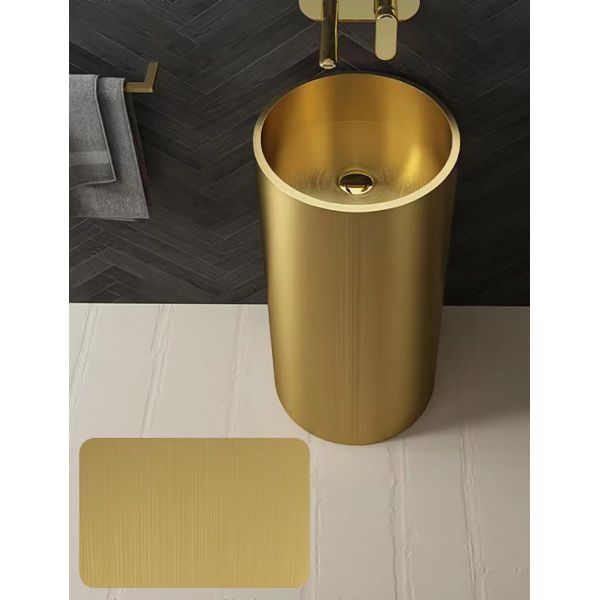 OEM 304 Stainless Steel Pedestal Sink Circular Column Shape Floor Standing