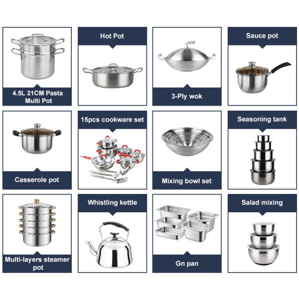Cookware нержавеющей стали кухни ресторана установил классический стиль дизайна
