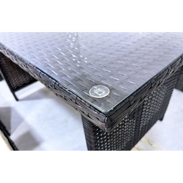 Outdoor Garden and Patio Furniture Set Dining Table and Chairs Rattan  2 Seat and Single Armchair 2 Pieces Stool 1 Piece Table