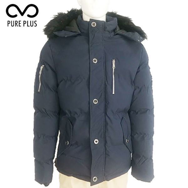 Green Mens Light Padded Jacket Detachabale Fur Hoody Microfibre Insulation