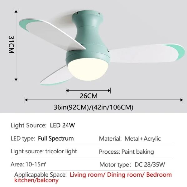Control Low Floor Household Fan lamp colorful Children Room Ceiling Fan Light(WH-VLL-33)
